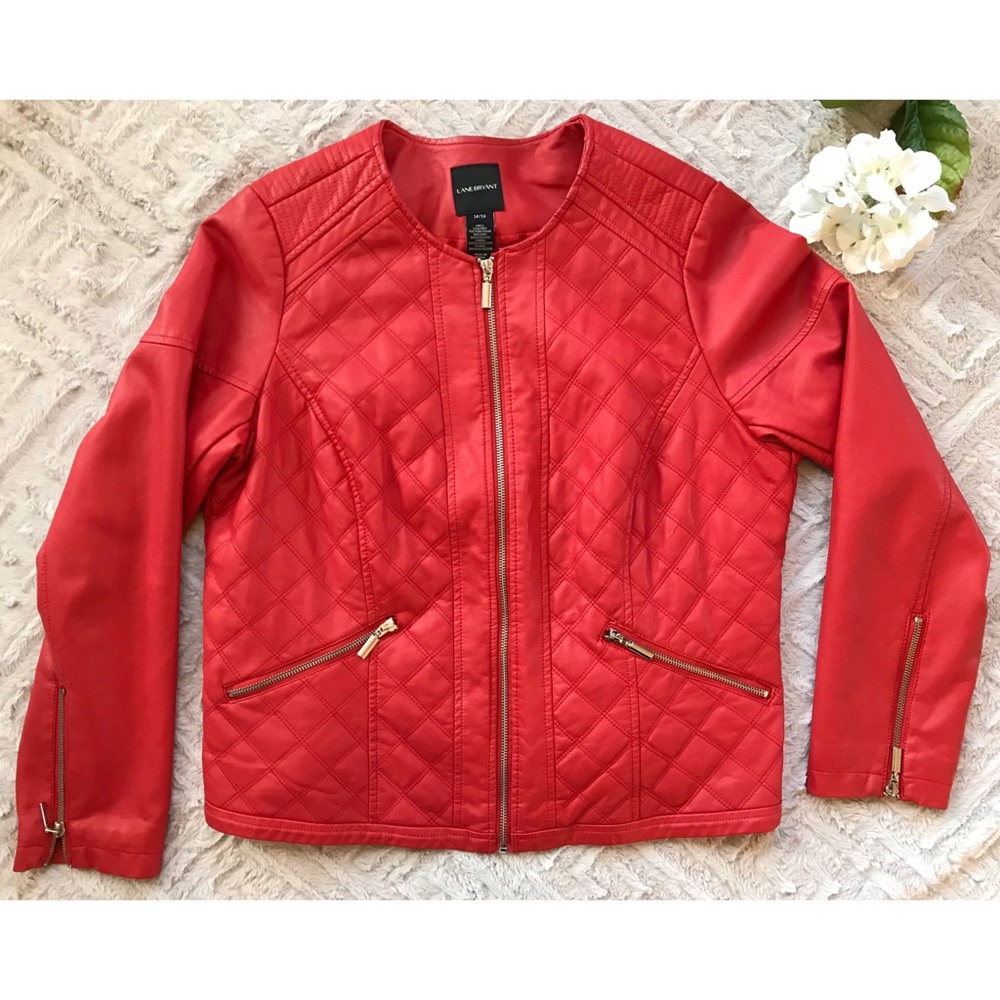 Red Faux Leather Moto Jacket